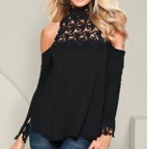 Mock turtleneck, long sleeve cold shoulder